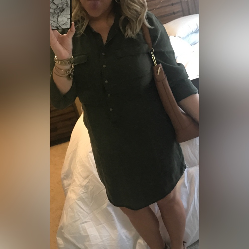 Olive green button down dress